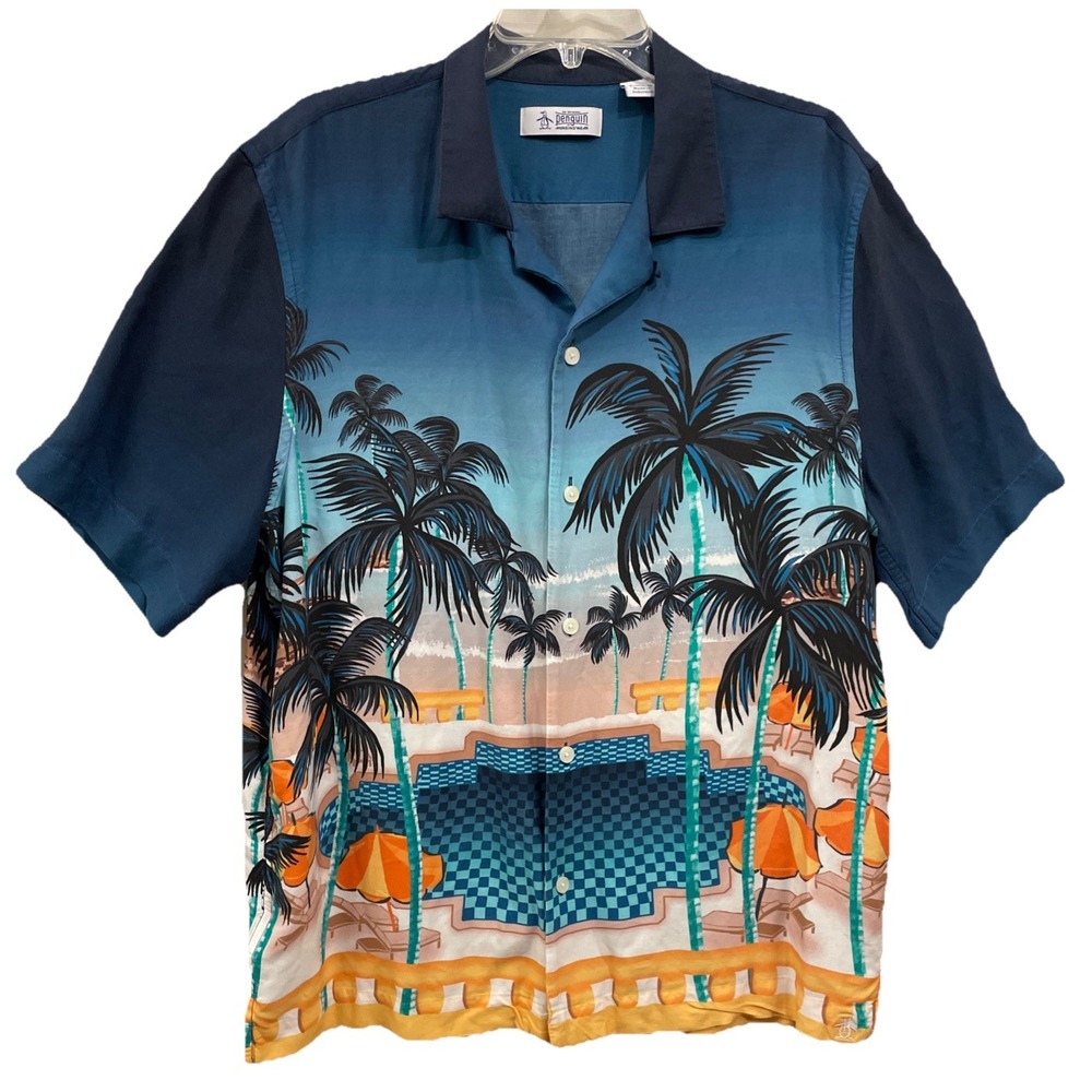 Original Penguin 100% Viscose Pool Scene Hawaiian Shirt Men's Size XL
